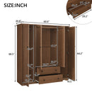 4 Door Wardrobe Armoire Closet with 2 Drawers, Brown