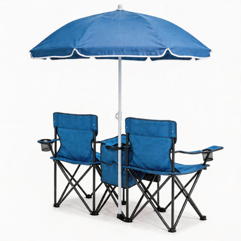 Portable Double Folding Beach Chair Set with Umbrella, photo 10 of 10