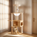 Multi-Level Wood Cat Tree Tower with Hammock & Scratching Posts
