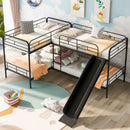 Mission Style Twin Size L-Shaped Bunk Bed With Slide And Ladder - Black by HouseOfZazla