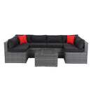 5 Pieces PE Rattan sectional Outdoor Furniture Cushioned U Sofa set with 2 Pillow Grey wicker + Black Cushion
