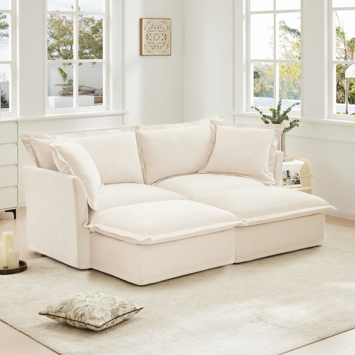 Slipcovered Sofa 2 Seater Sofa With 2 Ottomans, photo 2 of 10