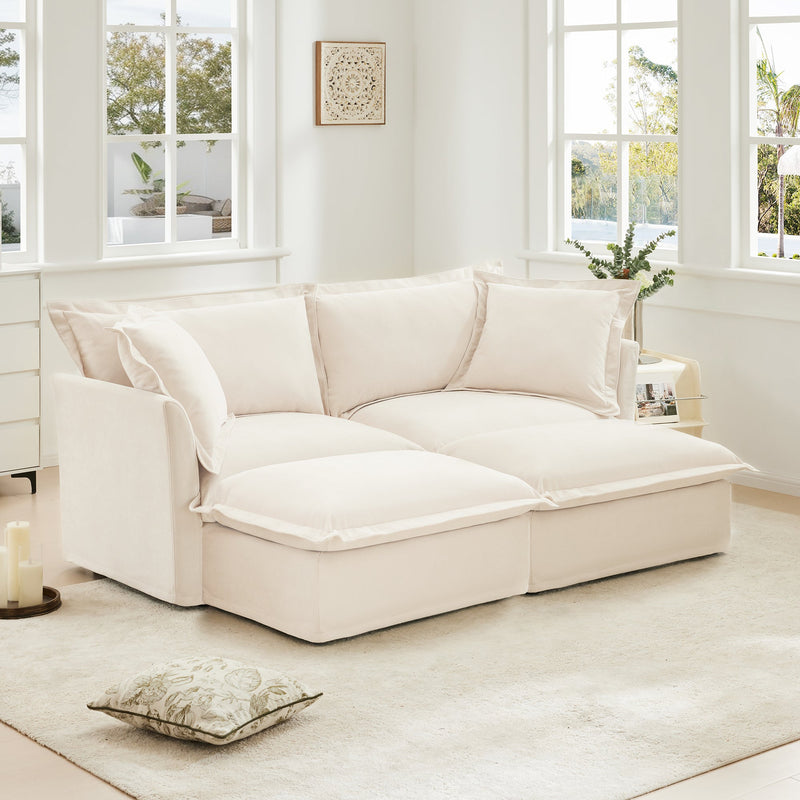 Slipcovered Sofa 2 Seater Sofa With 2 Ottomans, photo 2 of 10