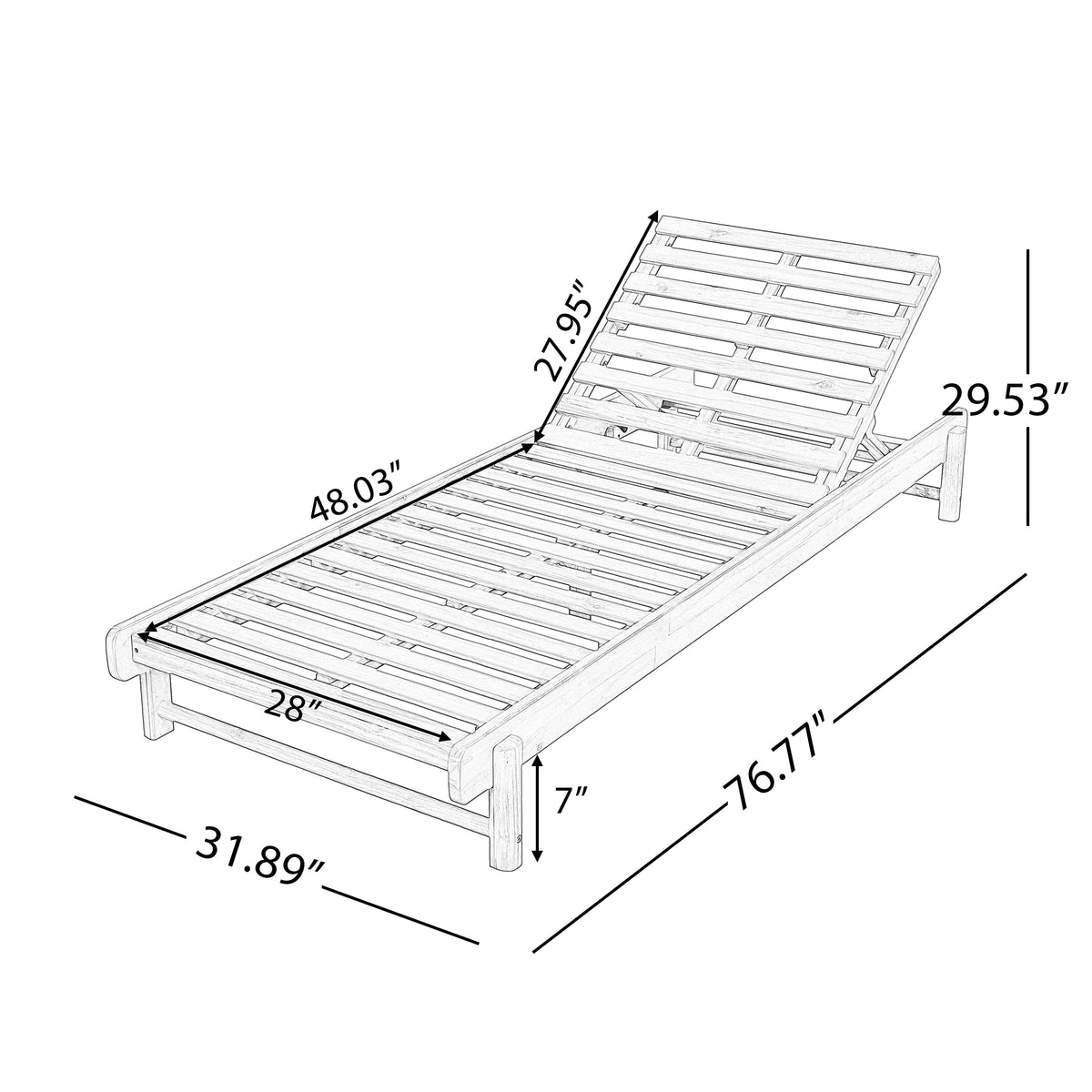 Light Teak Acacia Wood Chaise Lounge Set: 1 Frame + 1 Cushion, photo 3 of 10