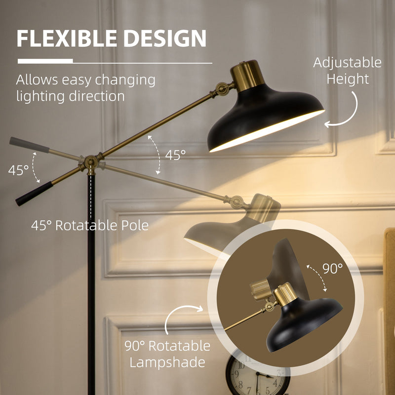 Adjustable Floor Lamps for Living Room, Standing Lamp for Bedroom with Balance Arm, Adjustable Head and Height, Tall Black and Gold Lamp (Bulb not Included)