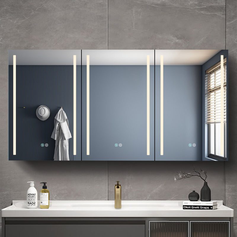 60x30 Inch LED Bathroom Medicine Cabinet Surface Mount Double Door Lighted Medicine Cabinet, Medicine Cabinets for Bathroom with Mirror Defogging, Dimmer Black