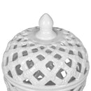 Ceramic Lidded Jar With Lattice Design - White by HouseOfZazla