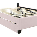 Queen Size Upholstered Platform Bed with 2 Drawers and 1 Trundle, Classic Metal Strip Headboard Design, Pink
