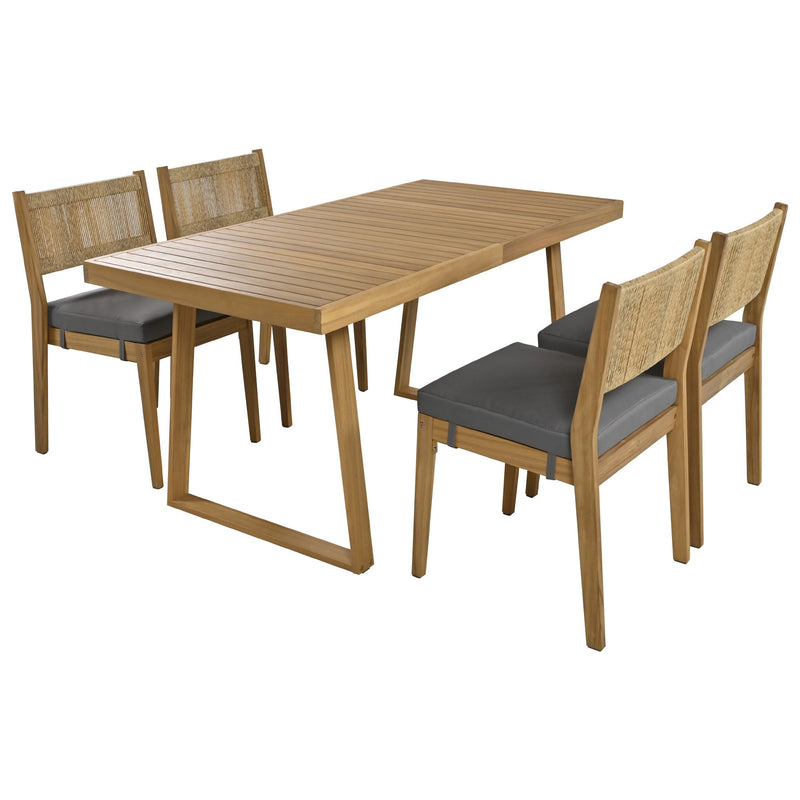 Walker Edison - U_Style Multi-person Outdoor Acacia Wood Dining Table and Chair Set, Thick Cushions, Suitable for Balcony, Vourtyard, and Garden.