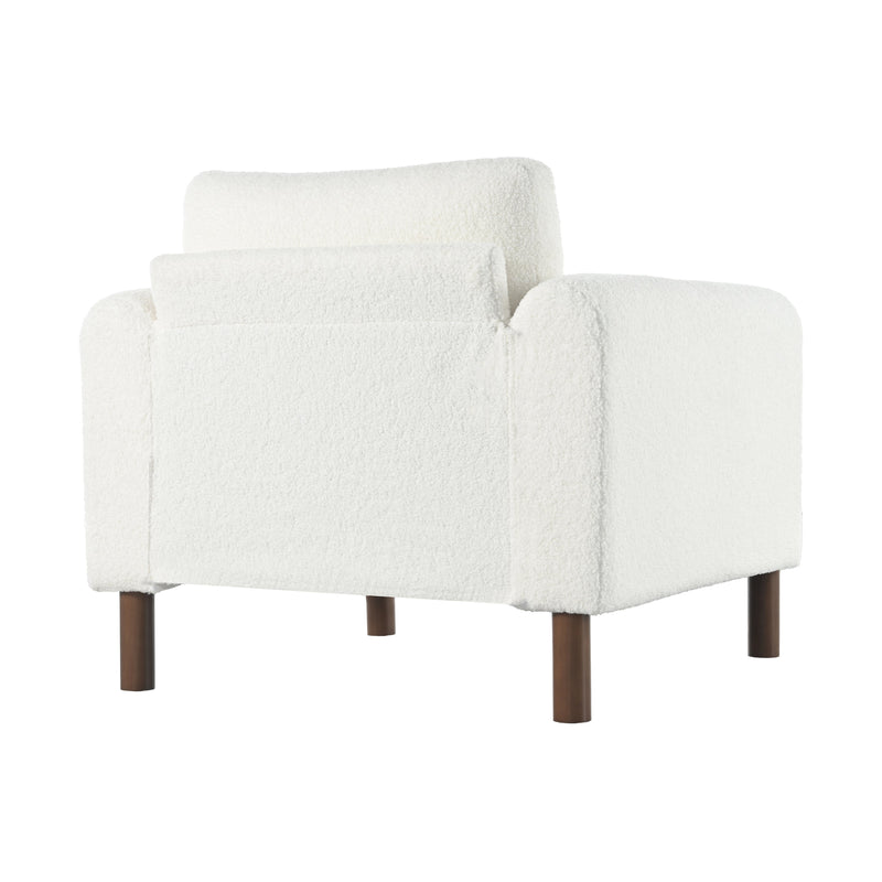 Walker Edison - Oversized Accent Chair, Upholstered Living Room Chairs Single Sofa Chair with Walnut Legs, Curved handrail, White