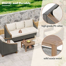 4-Piece Rattan Outdoor Conversation Sofa Set with Wooden Coffee Table and Cushions Seating 5 People for Patio, Garden and Backyard (Grey)