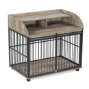 44" Heavy Duty Large Dog Crate Furniture for Large Medium Dog with Lockable Wheels, Wooden Dog Crate Dog Kennel, End Table Crate with Double layer storage, Gray