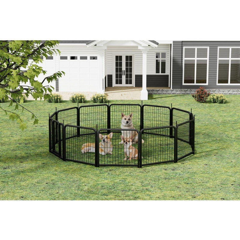 Dog Playpen Outdoor, 12 Panel Dog Fence 24" Pet Pen for Small Dogs Pet Exercise Pen for Puppy/Rabbit/Small Animals Portable Playpen for RV Camping Garden Yard, Indoor. Black, 22.2" W x 23.6" H.