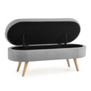Ottoman Oval Storage Bench With Rubber Wood Legs Linen - Gray by HouseOfZazla
