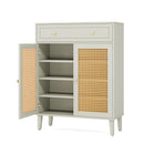 Shoe Cabinet With Rattan Doors And Drawer, 4 Tier Storage Organizer - Mint Green by HouseOfZazla