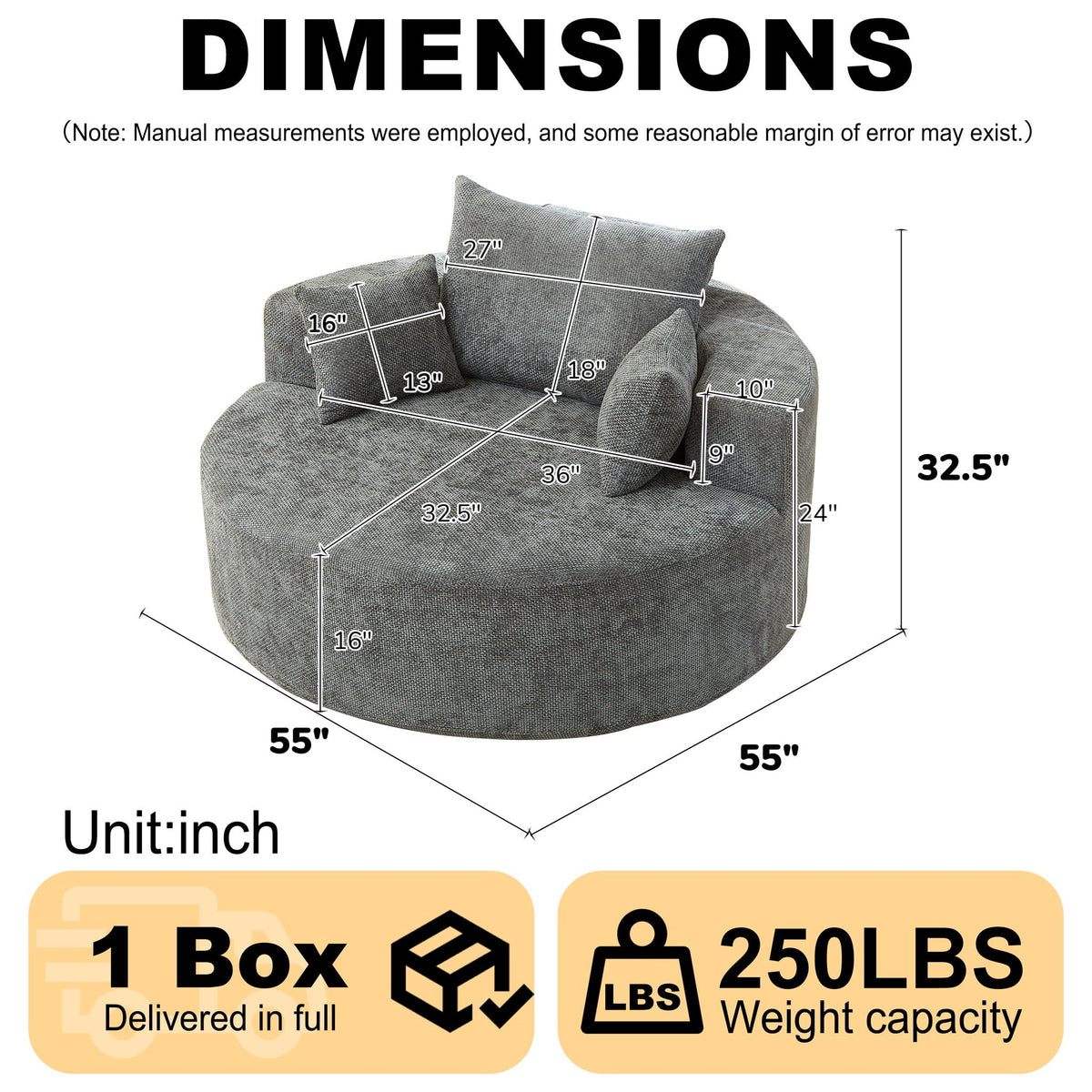 Single Sofa, Sleeper Chair For Living Room - Gray, photo 12 of 12