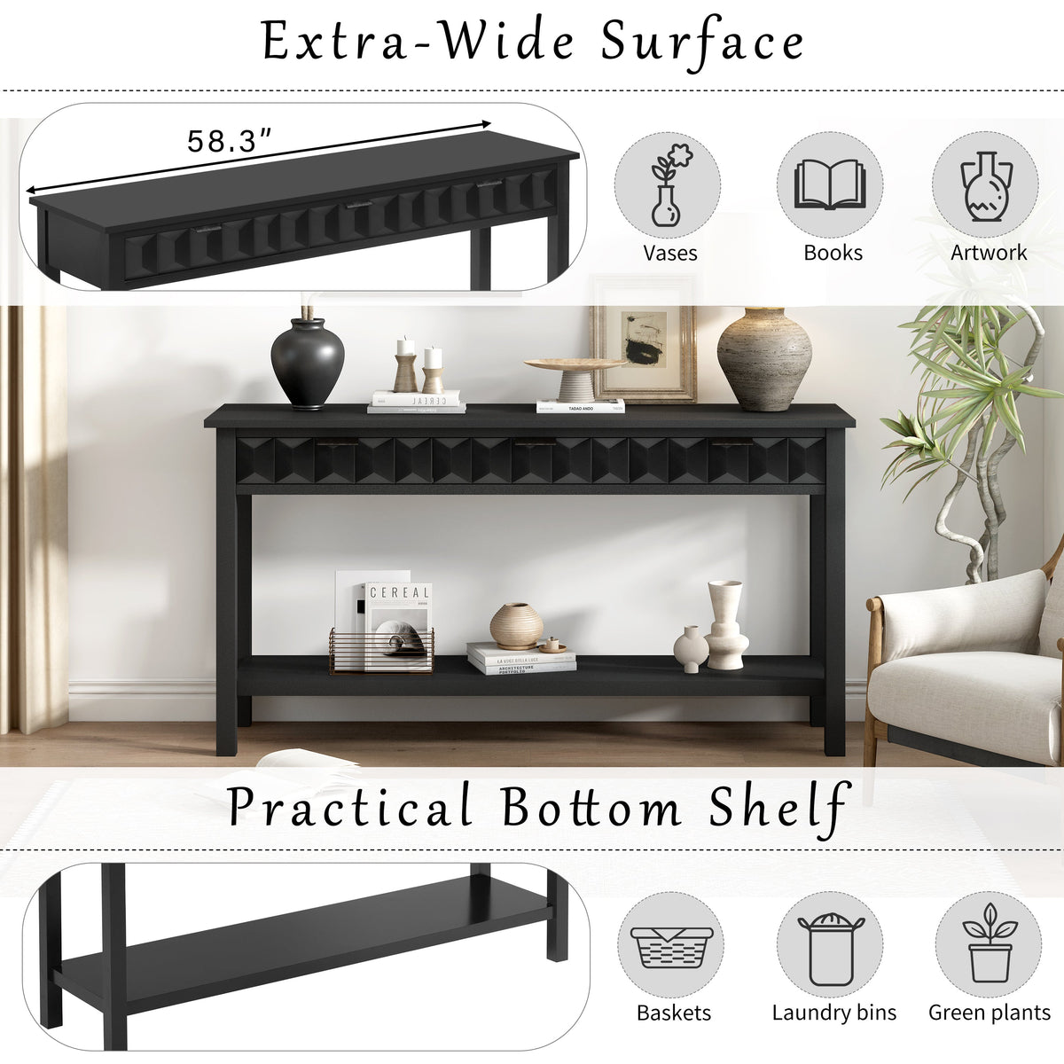 U_Style 58.3'' Fir Veneer Entryway Table, photo 6 of 10