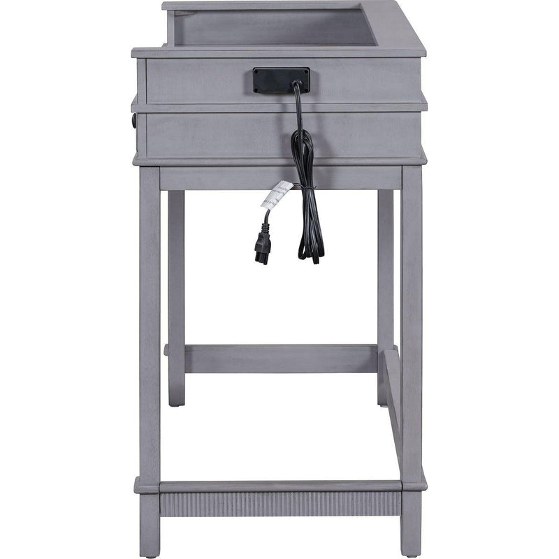 TREXM 4-Piece Dining Table Set for 3, Retro Kitchen Table and Chairs Set with 3 Storage Drawers, Ideal for Small Spaces (Gray)