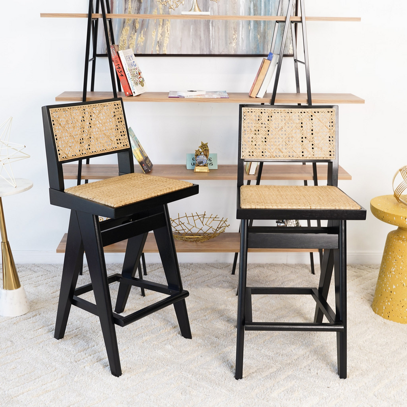 Walker Edison - Keira Rattan Bar Stool (Set of 2)