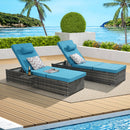 Outdoor Chaise Lounge Chair Set of 2 with Storage Patio Pool Chairs Tanning Lounges for Outside,Beach Rattan Recliners with Adjustable Backrest, Table, Cushion for Poolside Backyard Garden