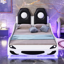 Race Car Shaped Platform Bed With LED And Upholstered Backrest In by HouseOfZazla