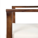 Outdoor Dining Chair Set of 2 with Curved Acacia Wood Arms, Brown Finish and Cream Cushions by HouseOfZazla