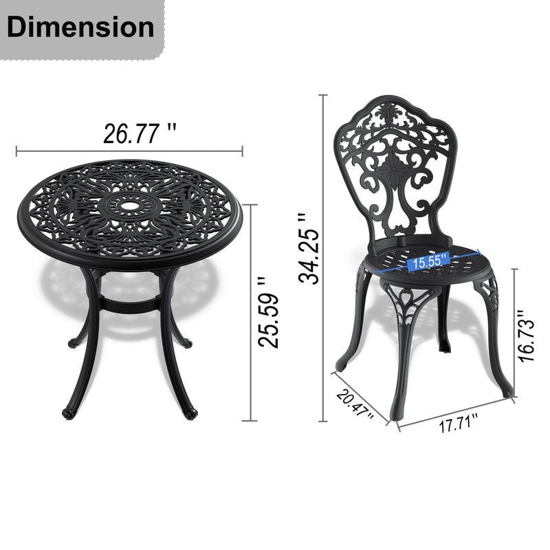 3-Piece Set Of Cast Aluminum Patio Furniture With Black Frame