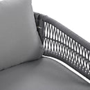 4-Piece Boho Rope Patio Furniture Set, Outdoor Furniture with Acacia Wood Table, Patio Conversation Set with Deep Seating & Thick Cushion for Backyard Porch Balcony, Grey