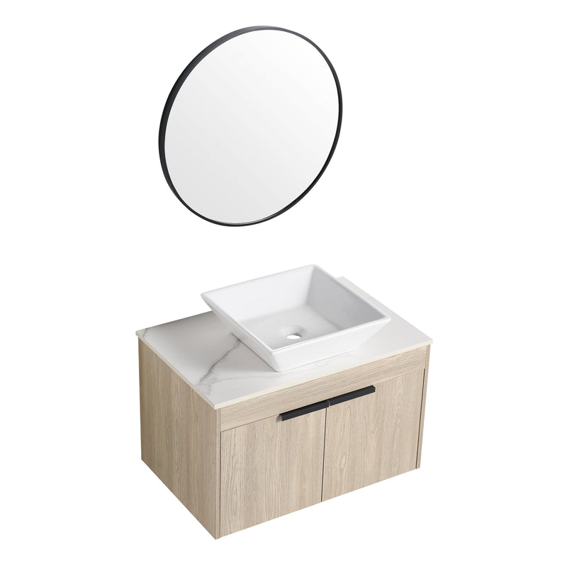 30" Modern Design Float Bathroom Vanity With Ceramic Basin Set, Wall Mounted White Oak Vanity With Soft Close Door, KD-PackingD-Packing Pieces