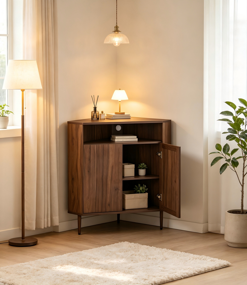 Modern Narrow Wooden Corner Storage Cabinet, photo 6 of 10