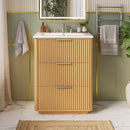 Bathroom Vanity With Sink, Open Shelf & Closed Storage - Natural Wood