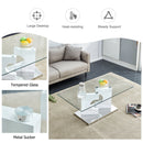 A rectangular modern and fashionable coffee table with tempered glass tabletop and white MDF legs. Suitable for living room.47.2"x25.5"x18"