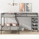 L-Shaped Twin Over Full Bunk Bed And Twin Loft Bed With 4 Built In Shelves - Black by HouseOfZazla