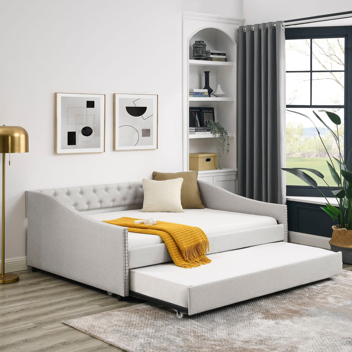 Upholstered Tufted Daybed With Drawers, Waved Arms, photo 27 of 27