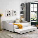 Upholstered Tufted Daybed With Drawers, Waved Arms by HouseOfZazla