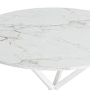 42.13" Modern Cross Leg Round Dining Table, White Marble Top Occasional Table, Two Piece Removable Top, Matte Finish Iron Legs