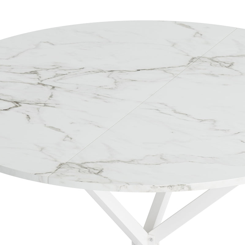 42.13" Modern Cross Leg Round Dining Table, White Marble Top Occasional Table, Two Piece Removable Top, Matte Finish Iron Legs