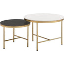 Modern Round Nesting Coffee Table Set 2-Piece Black & White Sintered Stone Top Gold Base in 23.6"&17.7"