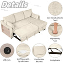 90" Pull Out Sleeper Sofa L-Shaped Couch Convertible Sofa Bed with Storage Chaise, Storage Racks and USB Ports (SG001340AA), Beige