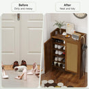 Rattan Shoe Cabinet with Doors, 6-Tier Storage Organizer