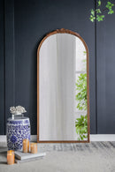 Hand Carved Rose Antique Mirror Frame, Large Arch Mirror Wall Decor For Living Room, Bathroom, Entryway - Brown by HouseOfZazla