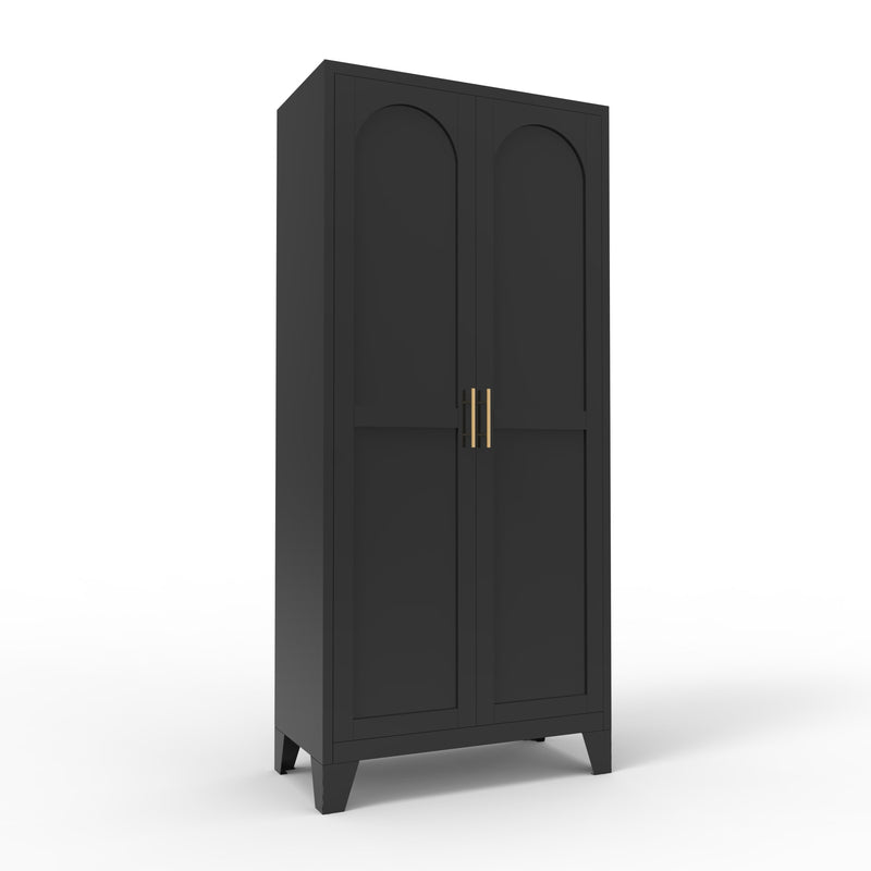 71'' 2 Shapely Doors Cabinet, Metal Storage Cabinet with Doors and Adjustable Shelves, for Bedroom, Living Room, Kitchen (Black)