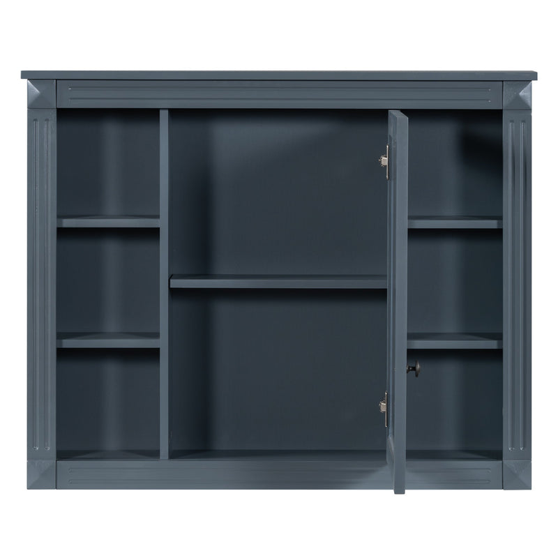 36" Bathroom Vanity with Top Sink, Royal Blue Mirror Cabinet, Modern Bathroom Storage Cabinet with 2 Soft Closing Doors and 2 Drawers, Single Sink Bathroom Vanity