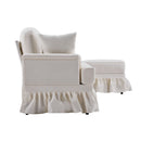 L-Shaped Sectional Sofa With Removable Ruffled Skirt, Flared Arms, Ottoman - White by HouseOfZazla
