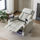 270° Power Swivel Recliner Home Theater Chair With Hidden Arm Storage, LED Light, Cup Holder, And Tray Table