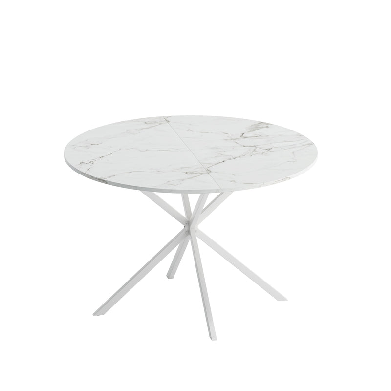 47.24" Modern Cross Leg Round Dining Table, White Marble Top Occasional Table, Two Piece Removable Top, Matte Finish Iron Legs