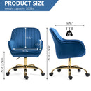 360 Dark Blue Velvet Swivel Chair With High Back, Adjustable Working Chair With Golden Color Base