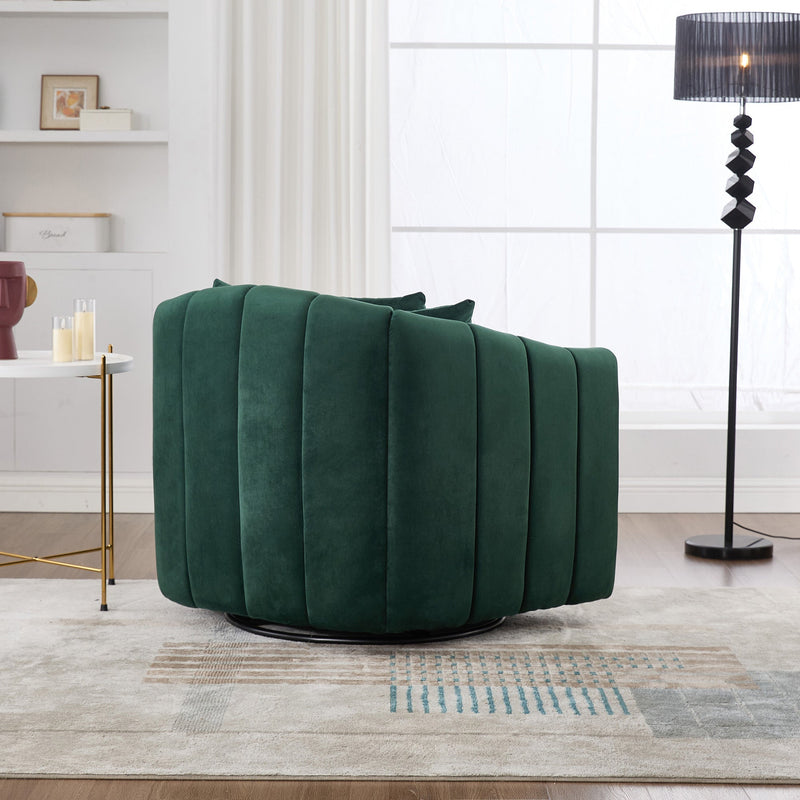 40.35'W Upholstered Oversized 360° Swivel Accent Barrel Chair and Half Cozy Sofa with 3 Pillows, Velvet Channel Tufted Pumpkin-Shape Club Armchair for Living Room, Bedroom, Office, Lounge, Green