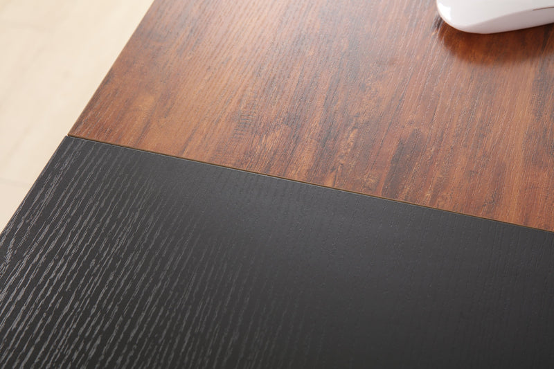 55-inch oversized computer desk, small study desk with wooden storage shelf, 2-layer industrial modern laptop desk with splicing board, (black and Rustic Brown)