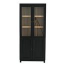Mid Century Modern Style Tall Display Cabinet With Glass Doors For Collectibles - Black by HouseOfZazla